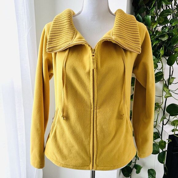 Lands' End Jackets & Blazers - Lands' End Mustard Yellow Soft Cozy Zip up Jacket Womens Size Small 6/8